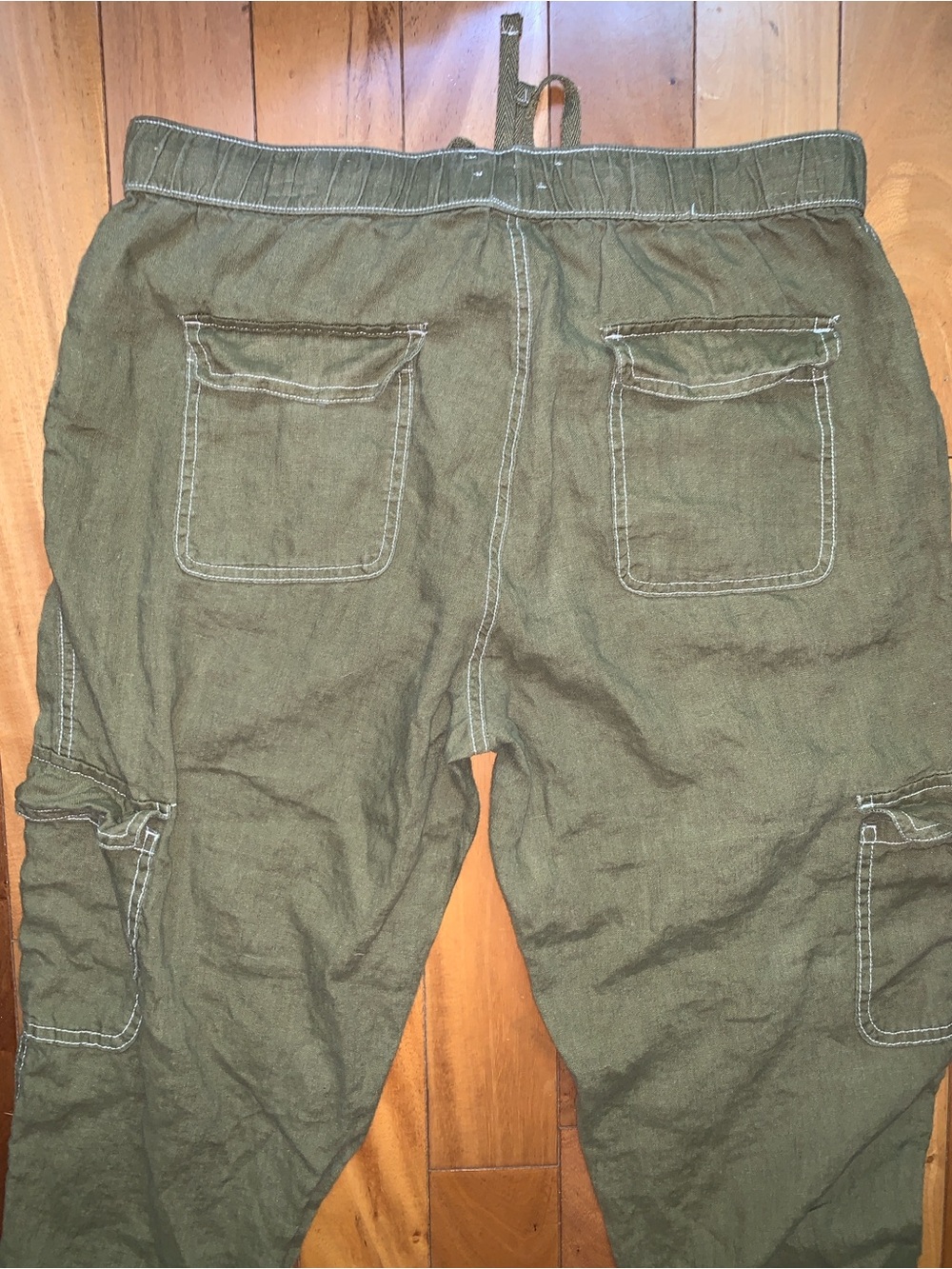 NEW Utility Cargo Linen Pants European Flax Cargo Jogger Olive - Picture 9 of 10